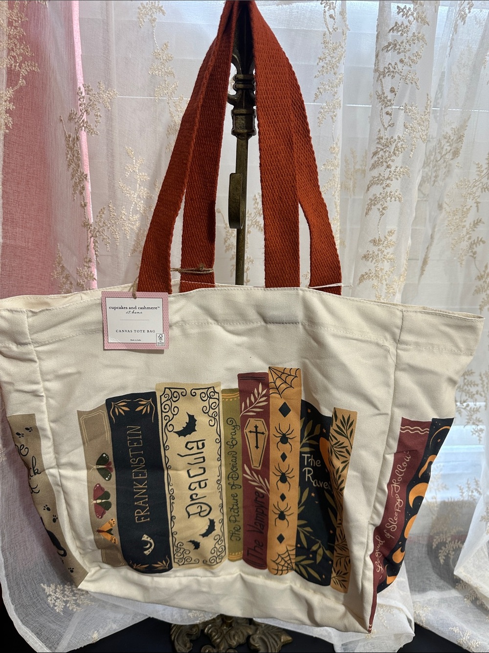 Cupcakes and cashmere Halloween books canvas tote bag